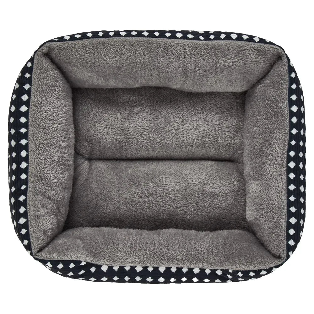 Small Cuddler Pet Bed for Cats and Dogs Soft Plush Washable Black and White Diamond Pattern 19x15 Inches Cozy Sleeping Cushion