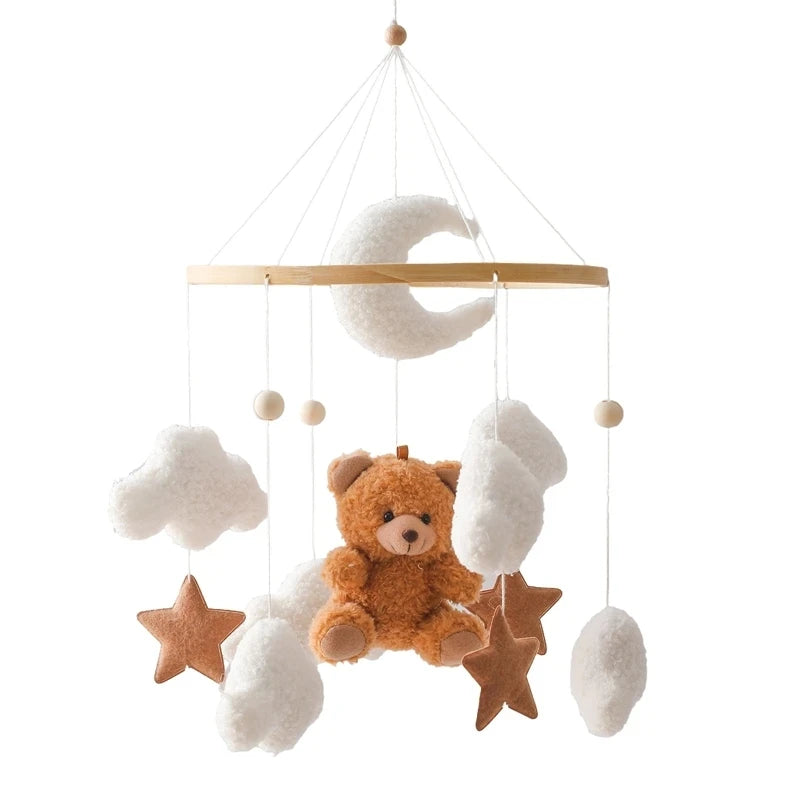 Baby Crib Mobile with Cartoon Felt Forest Animals – Wooden Bed Bell 0-12M - I YAN