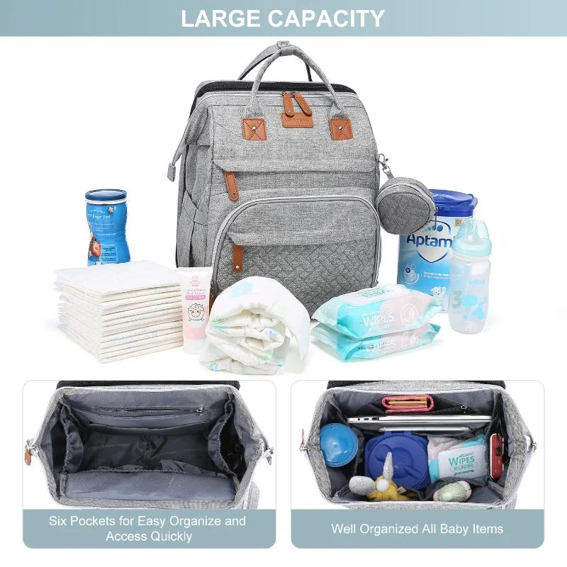 5In1 Diaper Bag Backpack Foldable Baby Bed Waterproof Bag with USB Charge Nappy Stroller Bag with Changing Bed 3Types for Travel