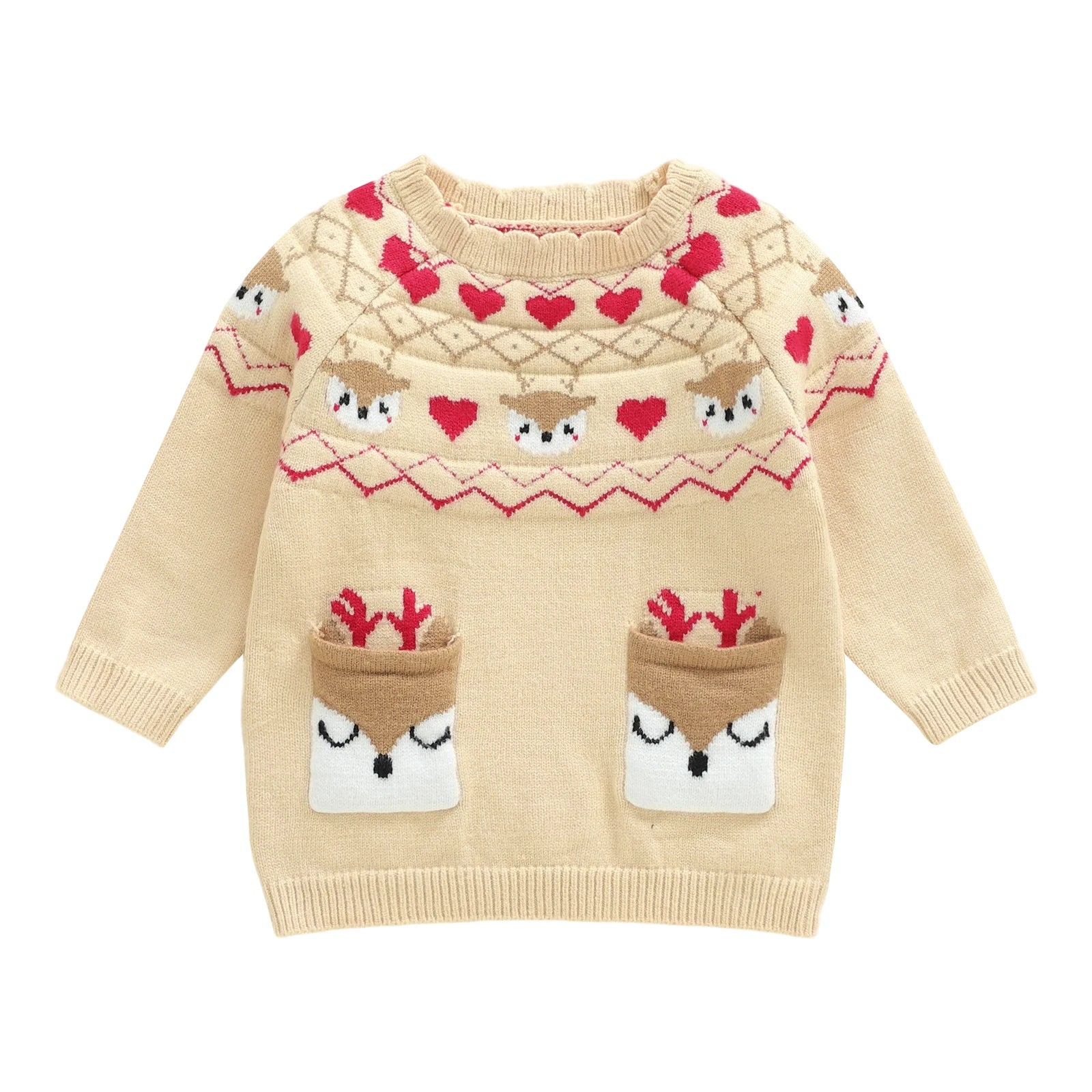 Toddler Boys Girls Fall Winter Christmas Sweater Long Sleeve Crew Neck Reindeer Knit Tops Colorful Pullover Tops for 0-4 Years