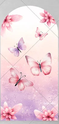 Fairy Girl 1st Birthday Party Arch Backdrop Spring Garden Pink Purple Butterfly Floral Mushroom Door Baby Shower Backgrounds