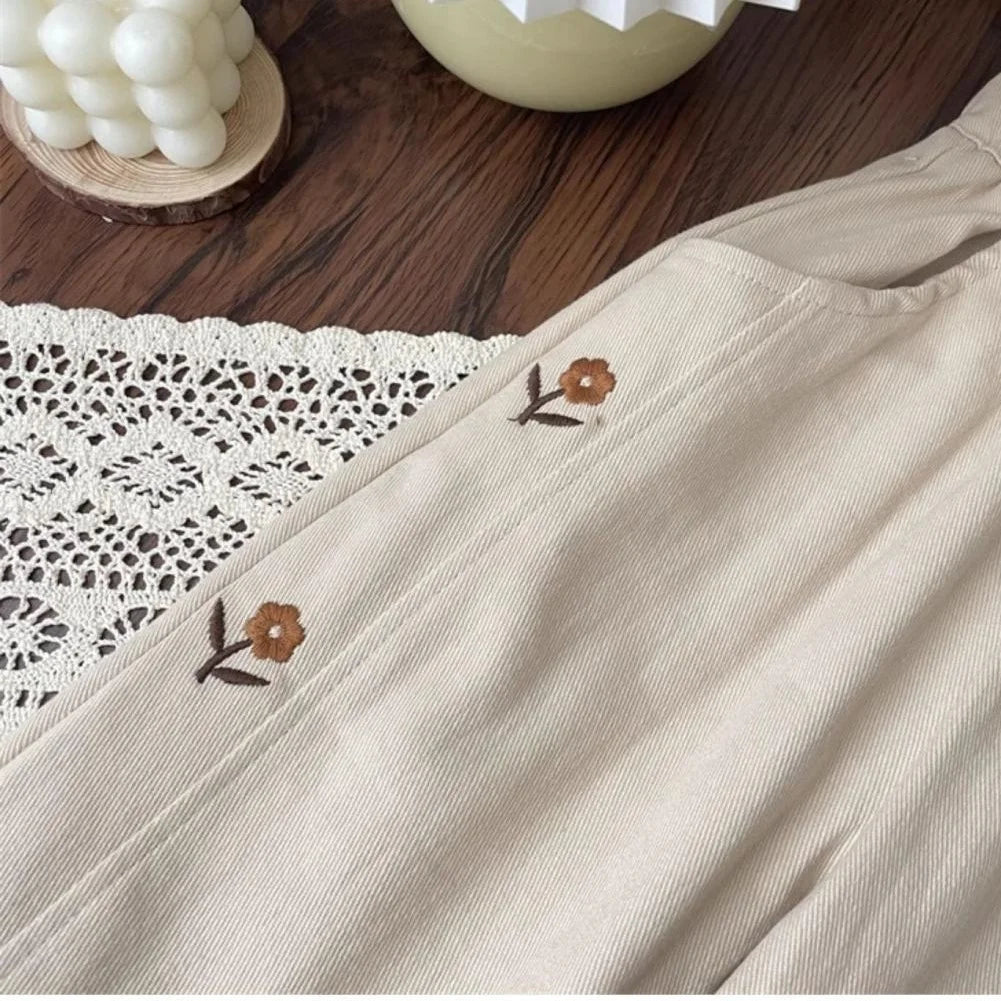 2026 Spring Children Casual Pants 2-6T Girls Flower Embroidery Cotton Trousers Kids Elastic Waist Outdoor Pants Baby Girl Cloth