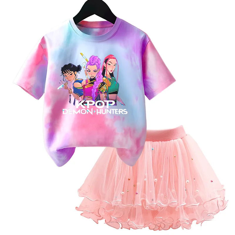 K-Pop Hunters Zoey Mira Rumi Kids T Shirt Summer Girl Outfit T-shirt +Tutu Skirt Princess Clothes Suit Party Clothing Set