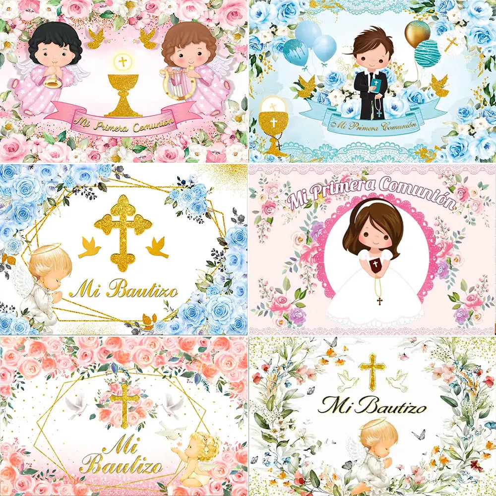 My First Communion Theme God Bless Boy Girls Party Decoration Supplie Grail God Bless Baptism Christening Baby Shower Background
