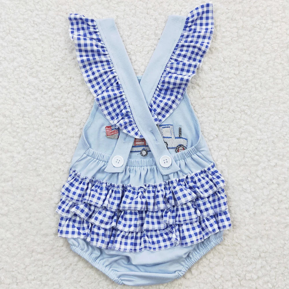 Pink baby girl romper with 4th of July dog print, toddler toddler toddler boys bodysuit, boutique kids sibling clothes, I YAN brand