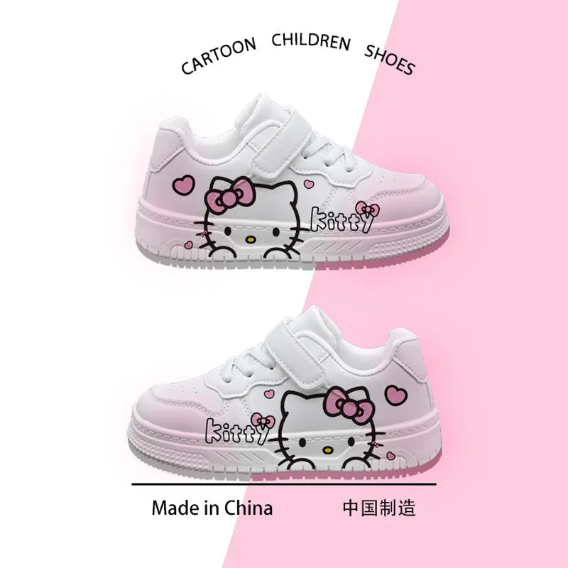 New Hello Kitty Girls Low Top White Sneakers Cute Cartoon Casual Shoes Fashion Canvas Shoes For School Kids Wholesale