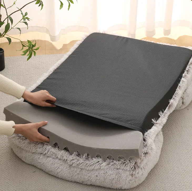 Large orthopedic dog bed by I YAN with thick egg sponge filling, washable plush cover, and durable pet furniture design.