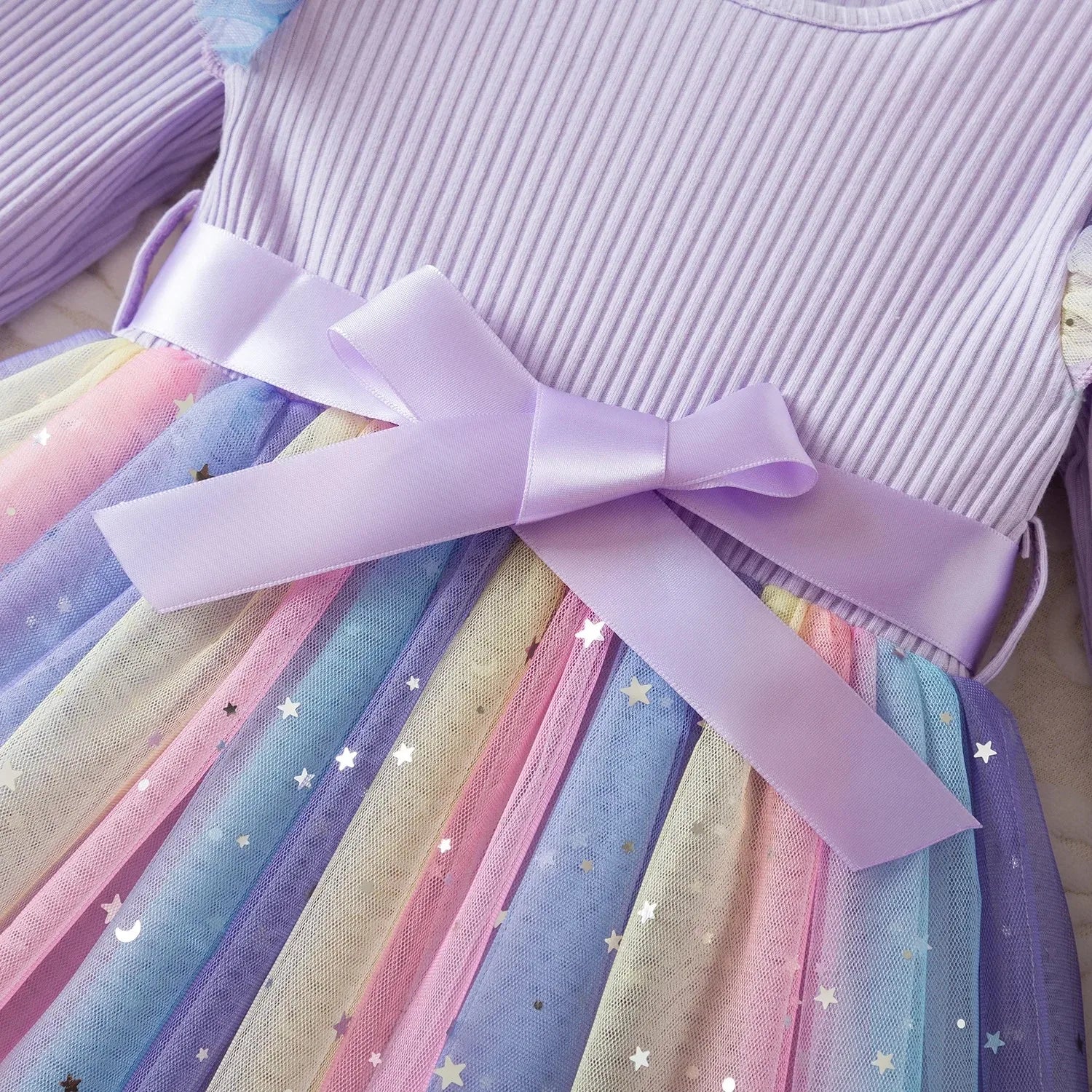 K-Pop Hunters Rainbow Princess Dress for Girls Sequin Birthday Party Mesh Dress for Baby Casual Long Sleeve Girls Dresses 1-5Y