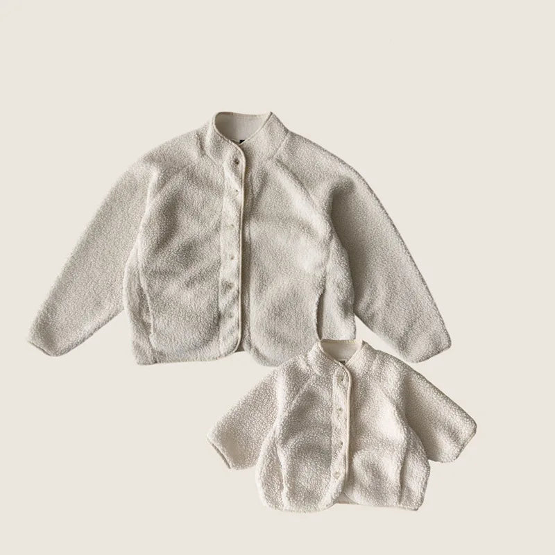 5125 Korean Children's Clothing 2024 Winter Boys and Girls Pure Color Lamb Wool Coat Plus Velvet Padded Jackets