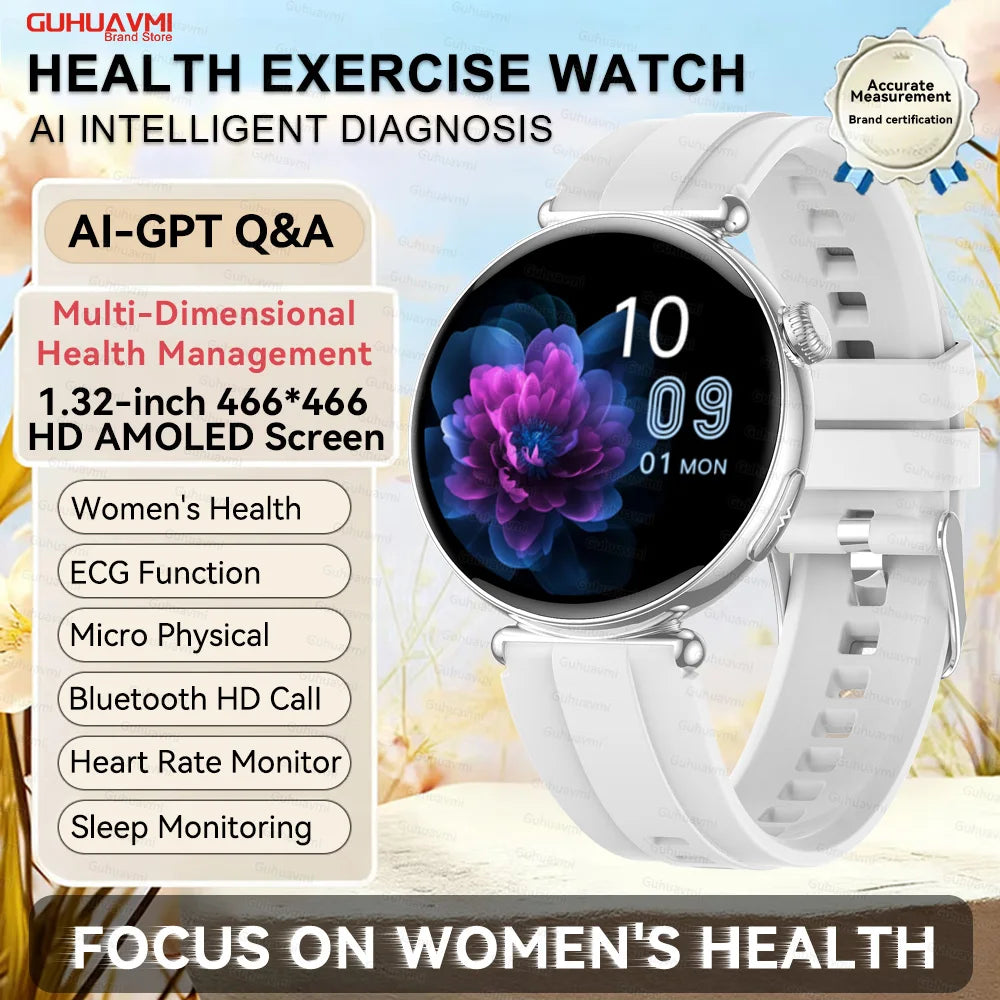 2026 New Women AI Smart Diagnosis Smart Watch HRV+ECG Uric Acid Blood Oxygen Health Monitor IP68 Waterproof Sports Smartwatches
