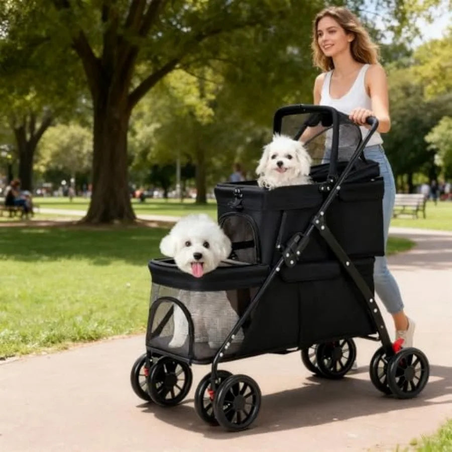 Dog Stroller for Medium Small Dogs and Cats Load-Bearing Up to 50lbs, Durable 360° Universal Wheels Lightweight One Hand Foldal
