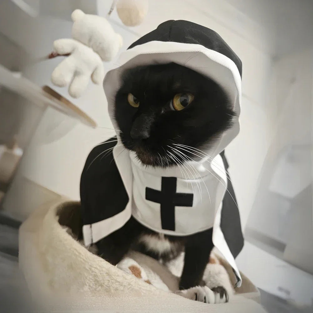 Funny Halloween Cat Cosplay Costumes Dress Up Party Kitten Jesus Nun Clothes for Small Medium Dogs Cats Puppy Pet Accessories