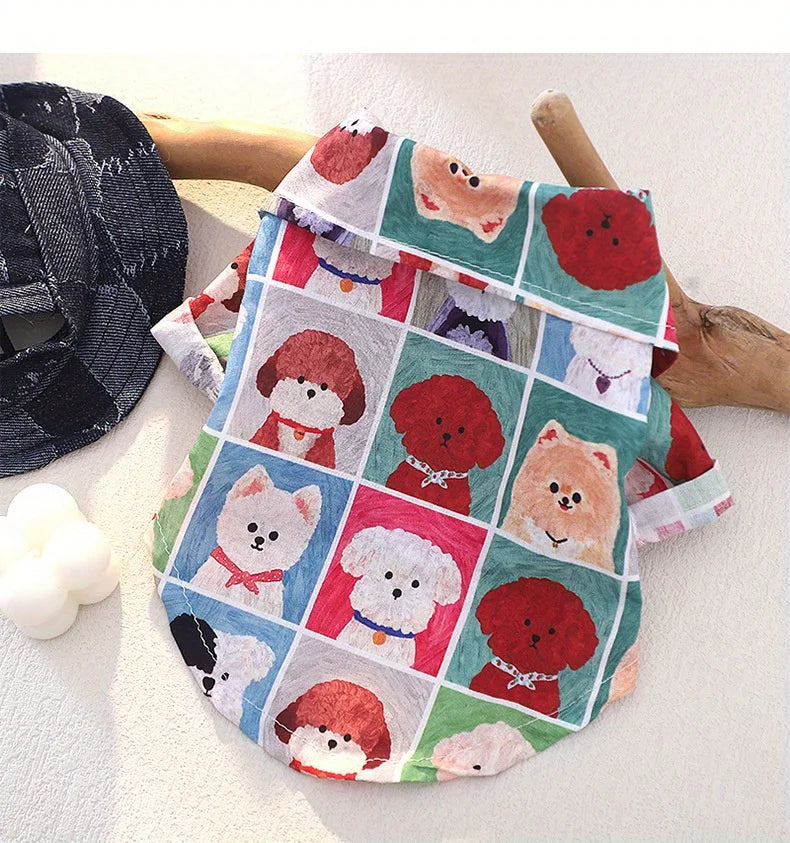 Small Dog Shirt for Teddy Bichon, Lightweight Breathable Plaid Cartoon Pet Clothes, Stylish Puppy Outfit XS-XL