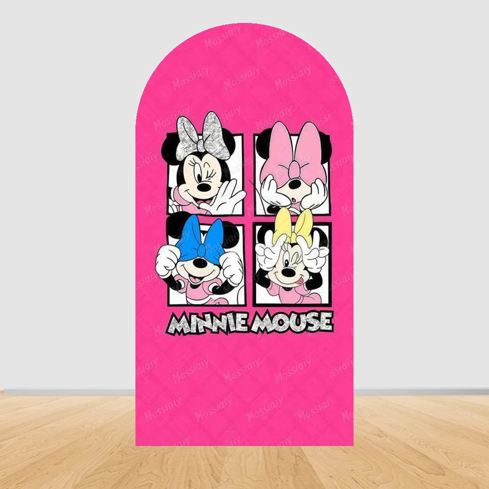 Pink Minnie Arch Background Cover Custom Dot Bow Minnie Photography Backdrop Girl Birthday Party Decoration Portrait Photo Props