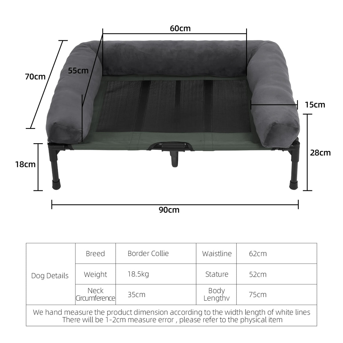 I YAN outdoor/indoor elevated dog bed for large dogs with breathable mesh, cooling raised cot, plush bolster, and pet hammock design.