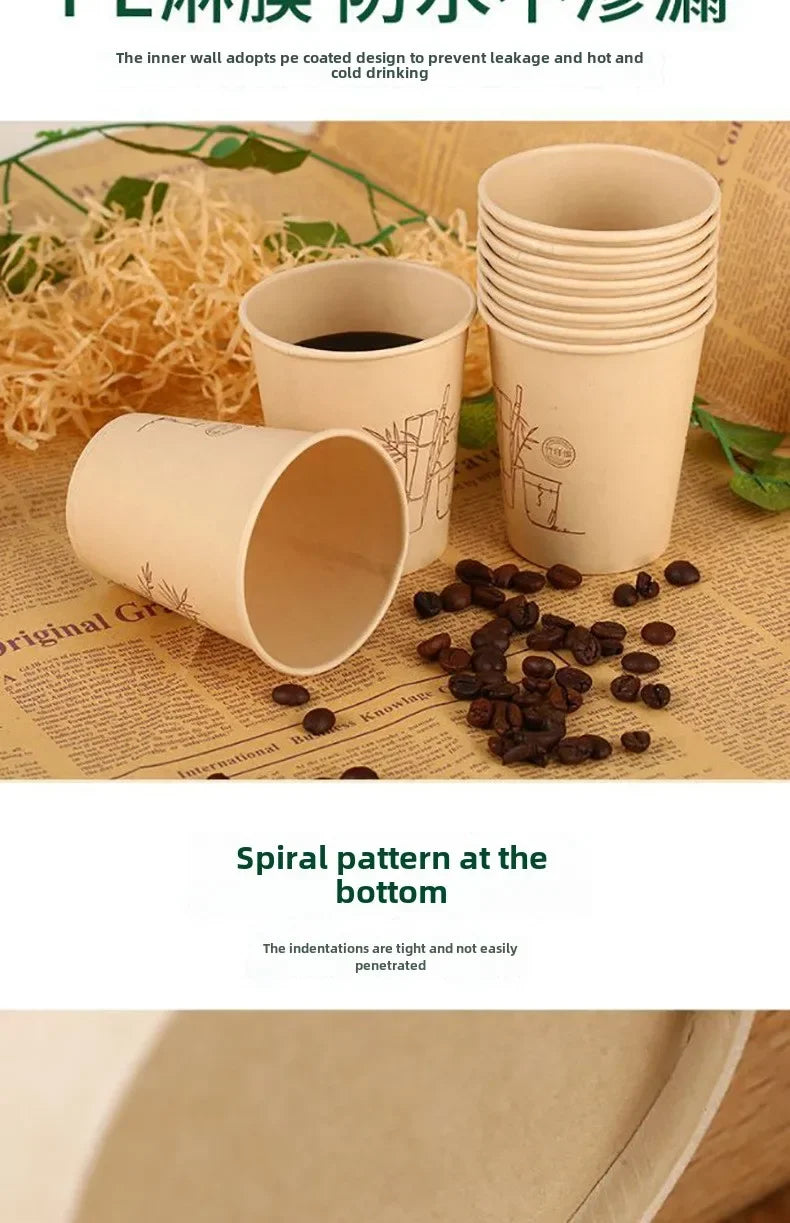 50 Pcs for Office Food Grade Water Cup,Thickened Paper Fiber Paper Cups, Disposable Paper Cups, Natural Bamboo Fiber Cups Hot
