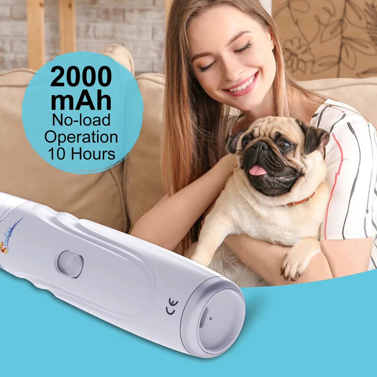 Quiet electric pet nail grinder by I YAN, USB rechargeable claw trimmer for dogs and cats, with grinding head and ergonomic design.