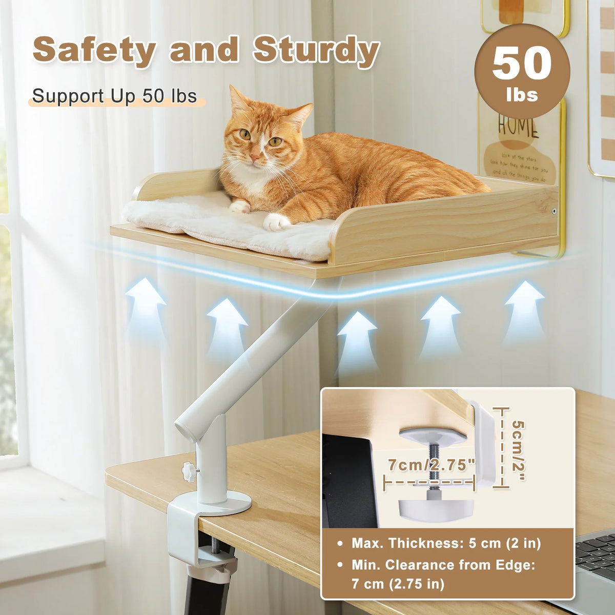 Soft I YAN cat desk bed with a 360° rotatable stand, adjustable hammock for indoor cats, ideal for table use.