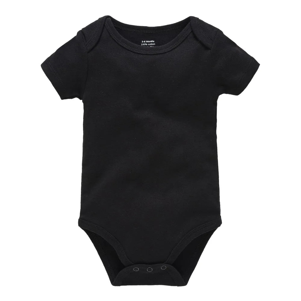 Kavkas I YAN baby bodysuits in solid white, short sleeve cotton jumpsuits for boys and girls, suitable for 0-24 months.