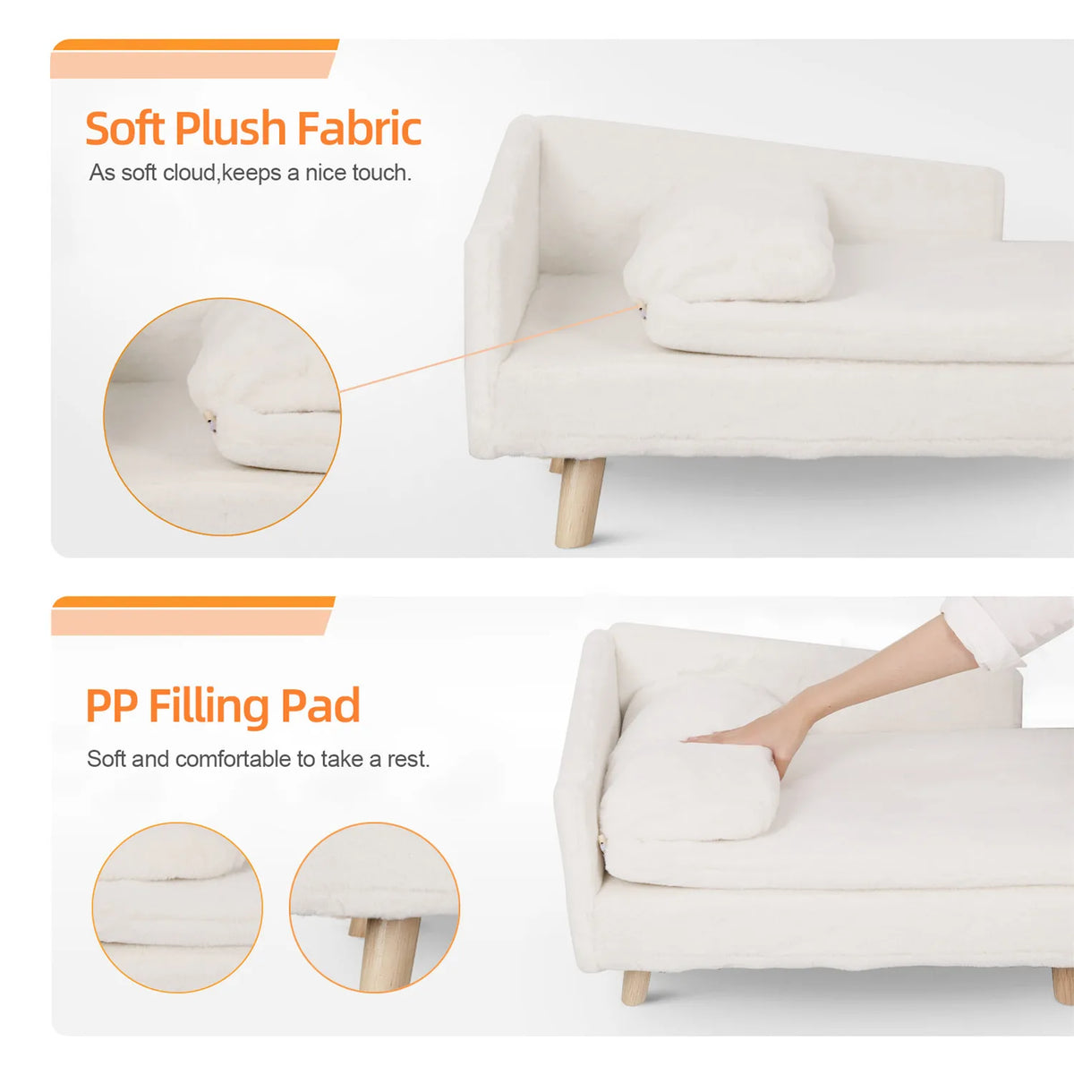 Elevated Nordic pet bed with cozy pad and waterproof fabric, featuring sturdy wood legs for small dogs and kittens.