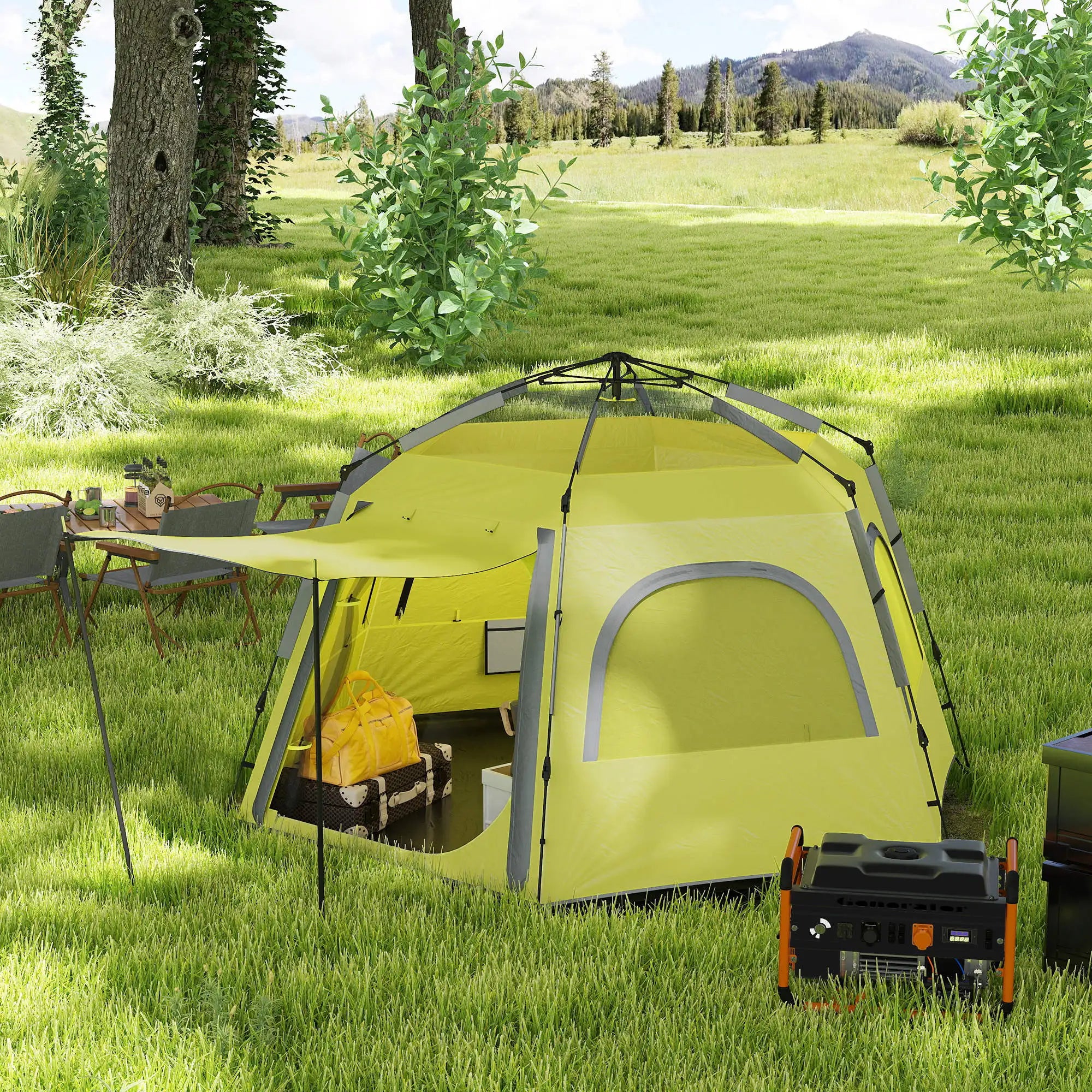 Instant Camping Tent, 2/3/4 Person Easy Setup Dome Family Tent with Vestibule, Rainfly, 4 Mesh Windows & 2 Doors