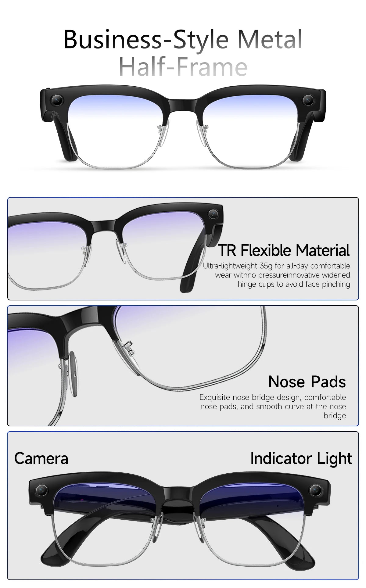 2026 New AI Smart Glasses 4K 8MP HD Camera Video 1080P 100+ Languages Translation WiFi Sunglasses Bluetooth Call Music Men Women