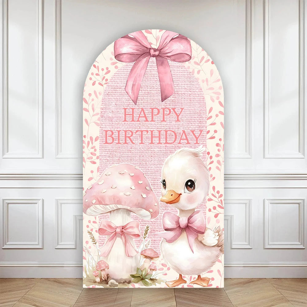 Cartoon big white goose bow arch background customizable baby one-year-old babyshower decorativebackground double-sided printing
