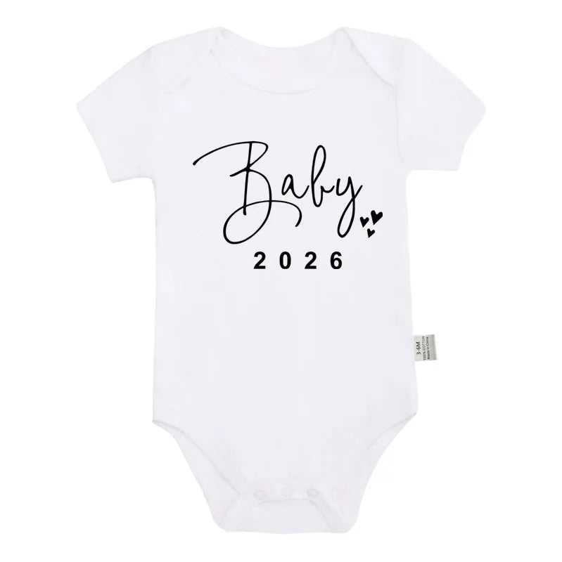 Baby 2026 Pregnancy Announcement Newborn Baby Bodysuits Cotton Summer Boys Girls Romper Jumpsuit Clothes Outfit