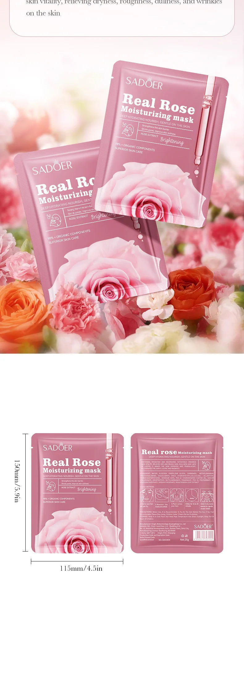 10pcs SADOER Fruit Floral Fragrance Face Mask Moisturizing Anti Wrinkle Hydrating Chamomile Facial Masks Skin Care
