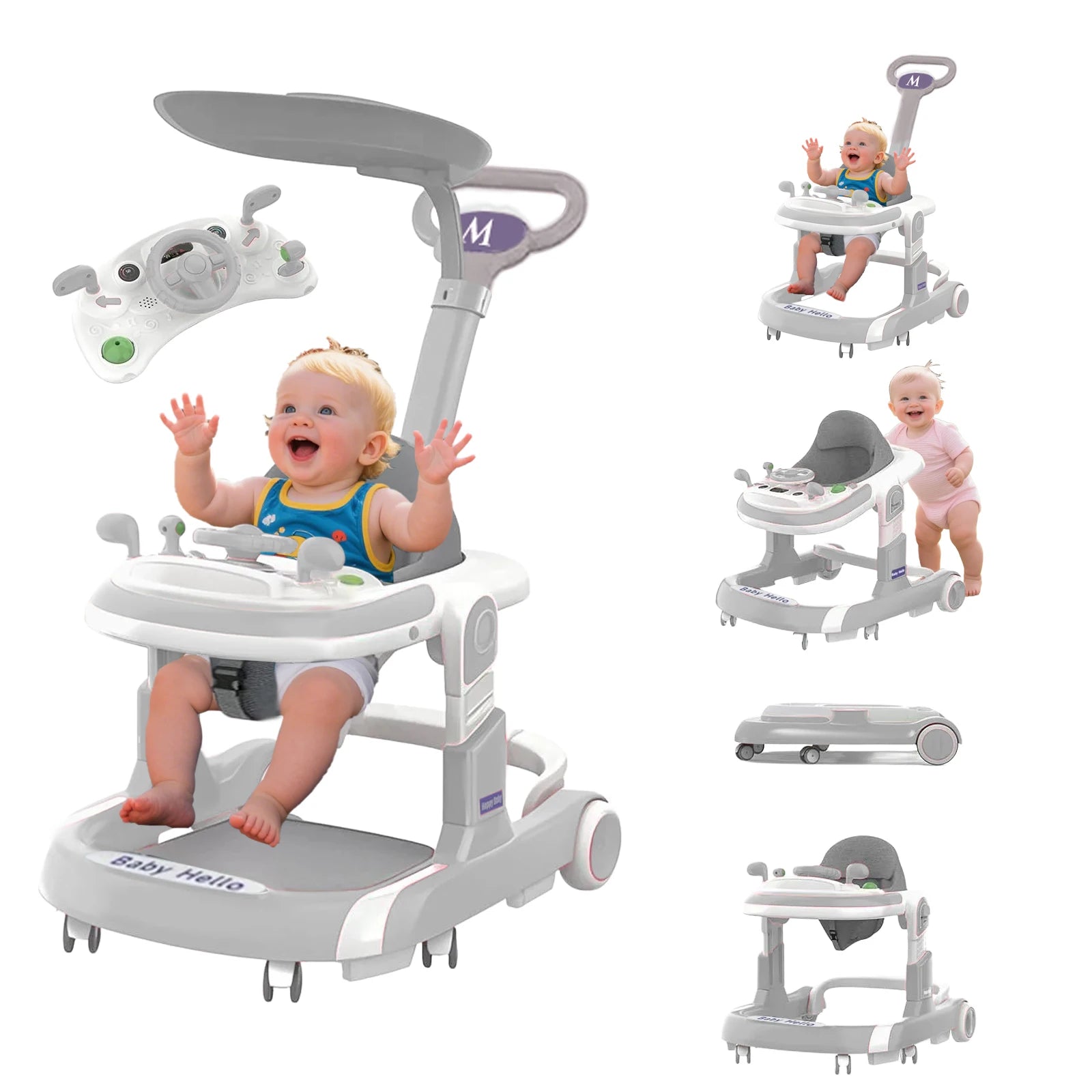 I YAN 5-in-1 baby infant walker with learning toys, anti-rollover safety features, multifunctional design, without batteries.