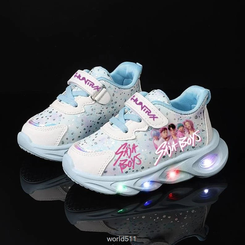 Children's LED Shoes Kpop Demon Hunter Light Up Sneakers Kids Mesh LED Shoes Flashing Lights Toddler Cartoon Sports Shoes Girls