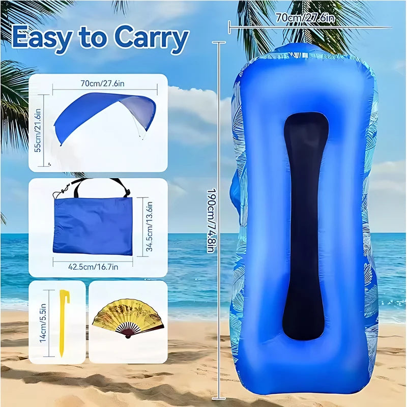 Inflatable Sofa Outdoor Camping Quick Inflatable Lazy Lounge Chair Leak Proof Beach Inflatable Bed for Travel With Sunshade