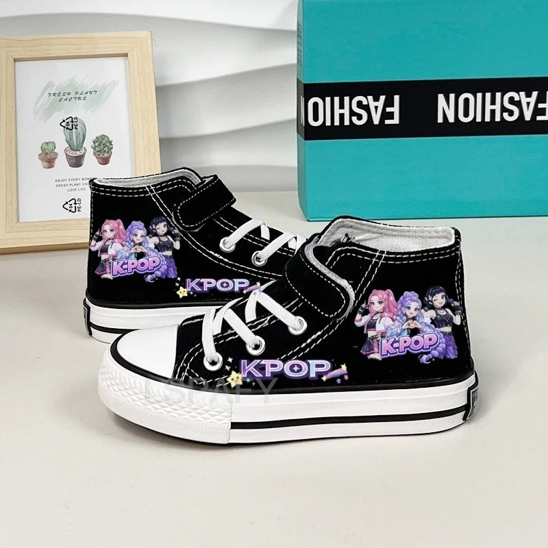 KPop Demon Hunter Canvas Shoes Student Casual Children Slip on Flat Board Shoes Kids Soft Bottom Non Slip Breathable Sneakers