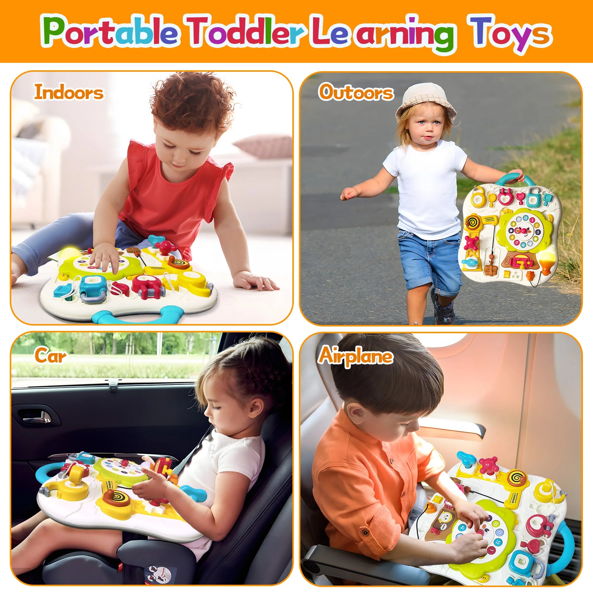 I YAN Montessori busy board for toddlers with sensory activities, music, LED lights, suitable for 1-3 year old boys and girls.