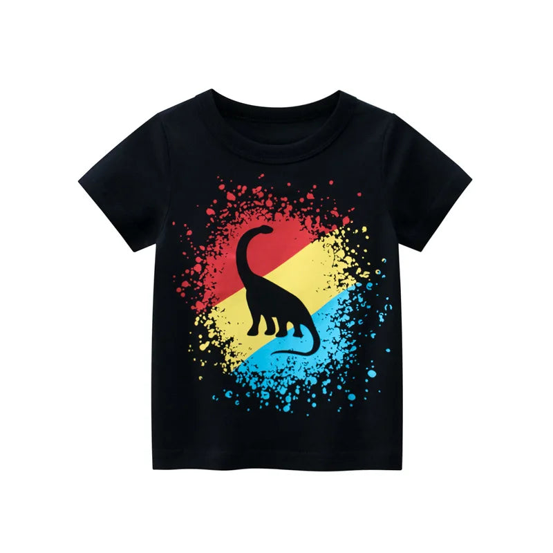 I YAN OLEKID 2025 summer boys T-shirt with colorful cartoon print, short sleeve toddler top for ages 2 to 8 years.