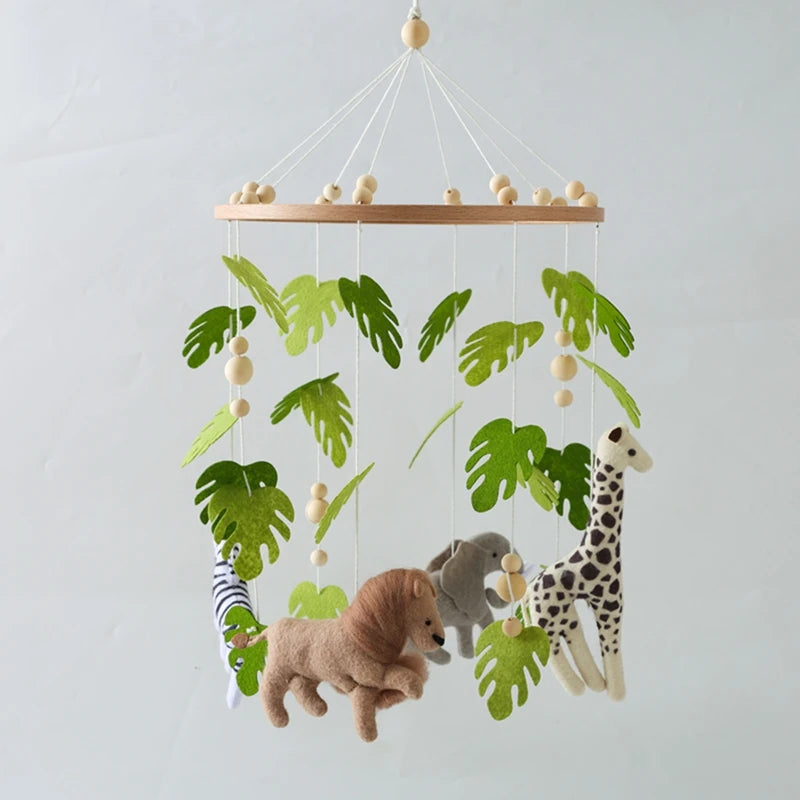 Baby Crib Mobile with Cartoon Felt Forest Animals – Wooden Bed Bell 0-12M - I YAN