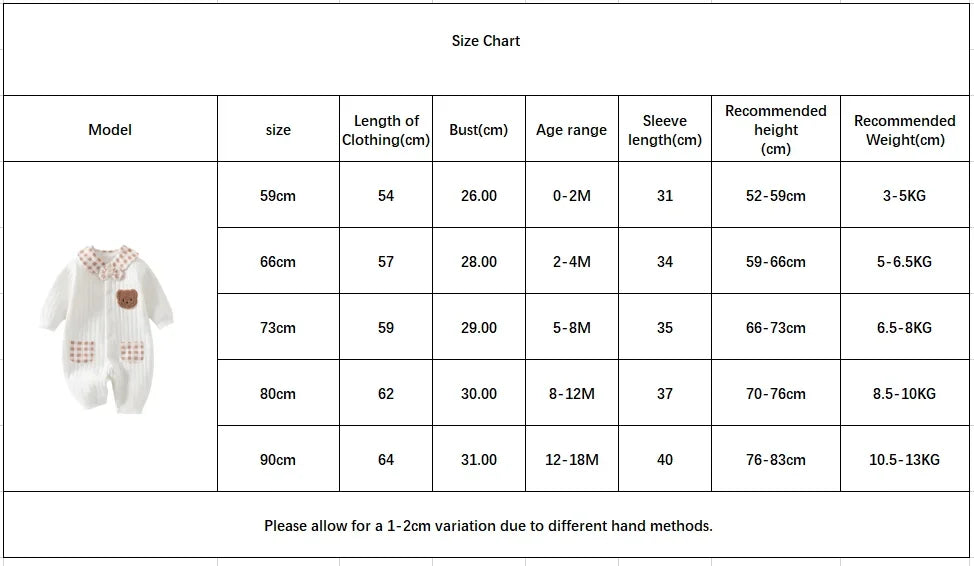 Newborn Baby Jumpsuit Clothes Winter Thickened Romper  Boys Girls Cute Embroidery Bear Bodysuit Autumn Clothing 0-1-3-6M