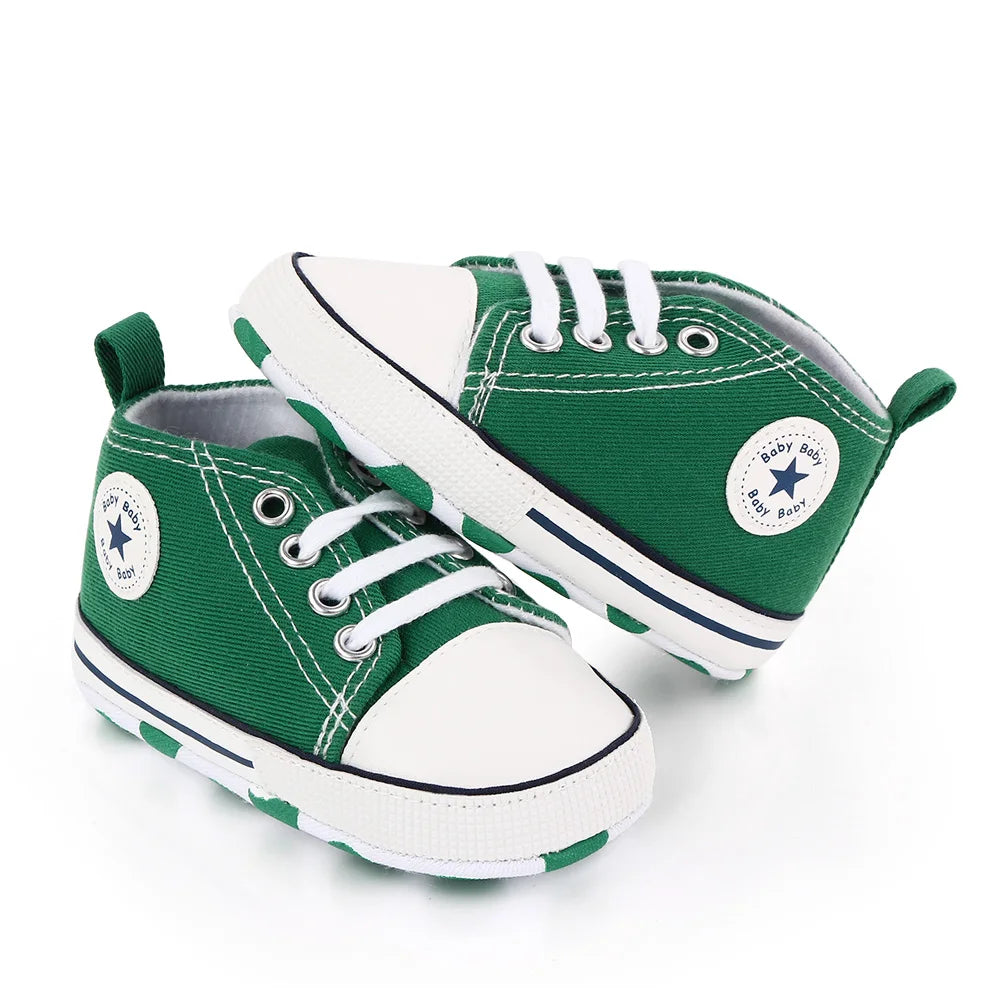 I YAN baby canvas sneakers for boys and girls with soft sole, non-slip grip, perfect for newborns and toddlers learning to walk.