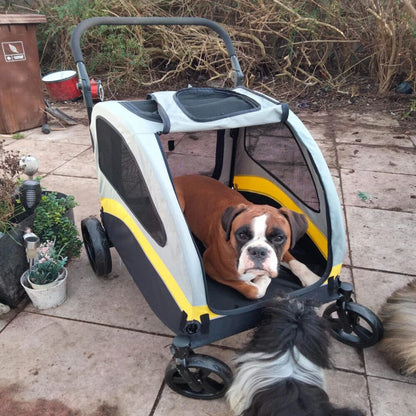 I YAN premium foldable dog stroller with four wheels, suitable for small to large dogs, designed for travel and outdoor walks
