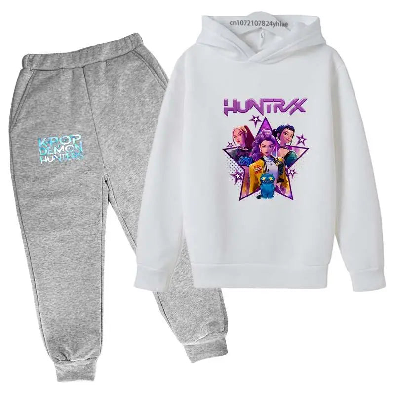 Kpop Demon Hunters Kids Cartoon Print Hoodie And Pants Set 2pcs Tracksuit Casual  Clothing for Boys And Girls 2-13 Years