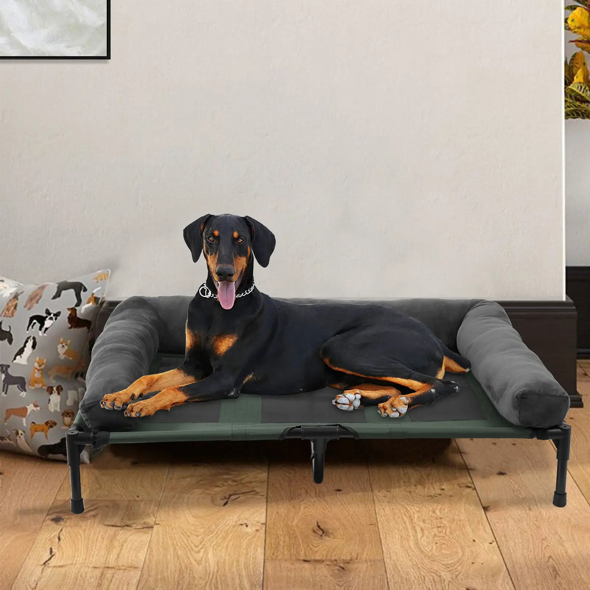 I YAN L-2XL outdoor indoor elevated dog bed with breathable mesh, cooling raised cot, plush bolster, and pet hammock for large dogs