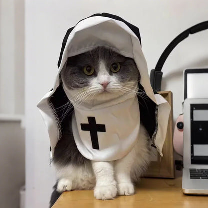 Funny Halloween Cat Cosplay Costumes Dress Up Party Kitten Jesus Nun Clothes for Small Medium Dogs Cats Puppy Pet Accessories