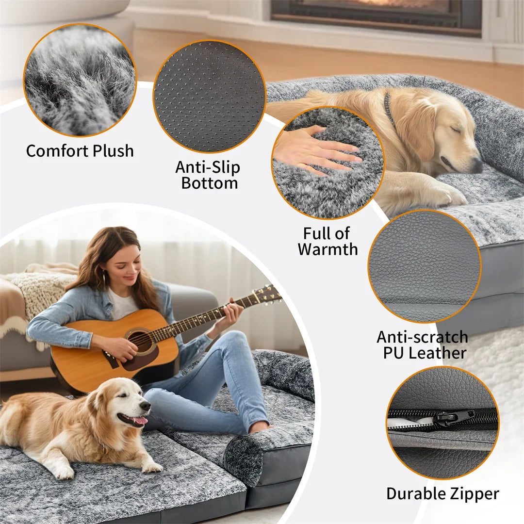 Large 180cm foldable human-size dog bed by I YAN with plush cover, orthopedic design, ideal for calming, giant pet dogs.