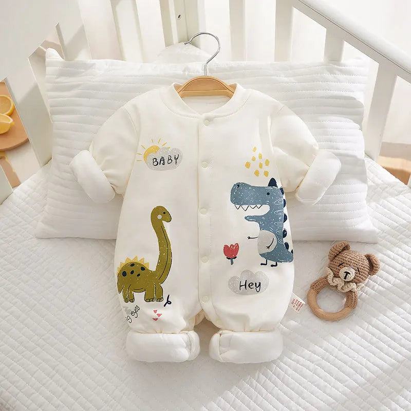 Somenie Newborn Baby Onesie Thickened Winter Pure Cotton Baby Bodysuit Warm Cotton Winter Cute Printed Boys Girls Onesie
