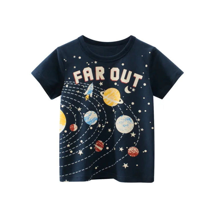 I YAN OLEKID 2025 boys' summer T-shirt with colorful cartoon print, short sleeves, suitable for ages 2-8 years, toddler boys top