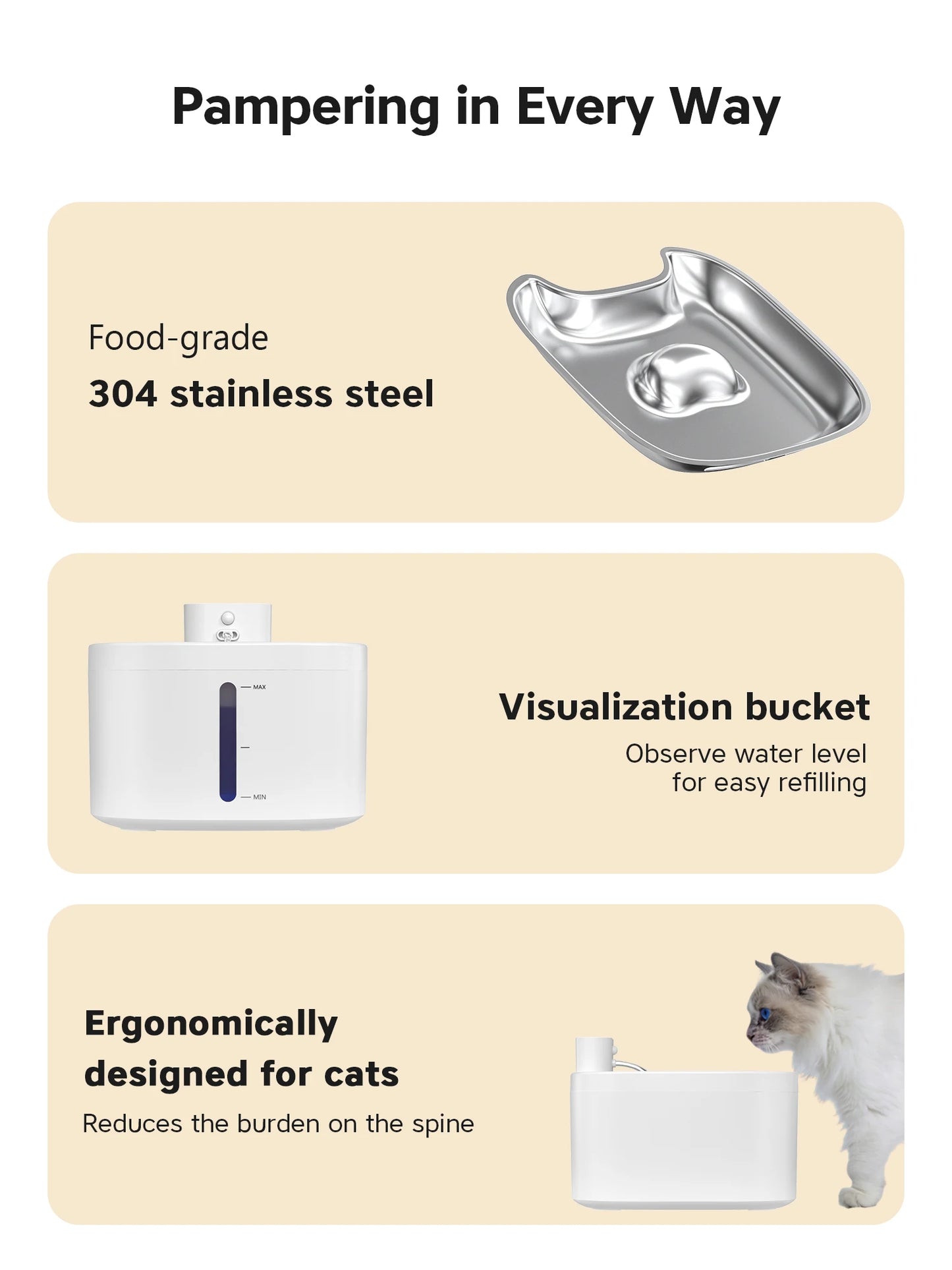 Wireless Cat Water Fountain 3.5L Pet Water Dispenser 4000mAh Long Lasting Battery Life Stainless Steel Pallet and Motion Sensing