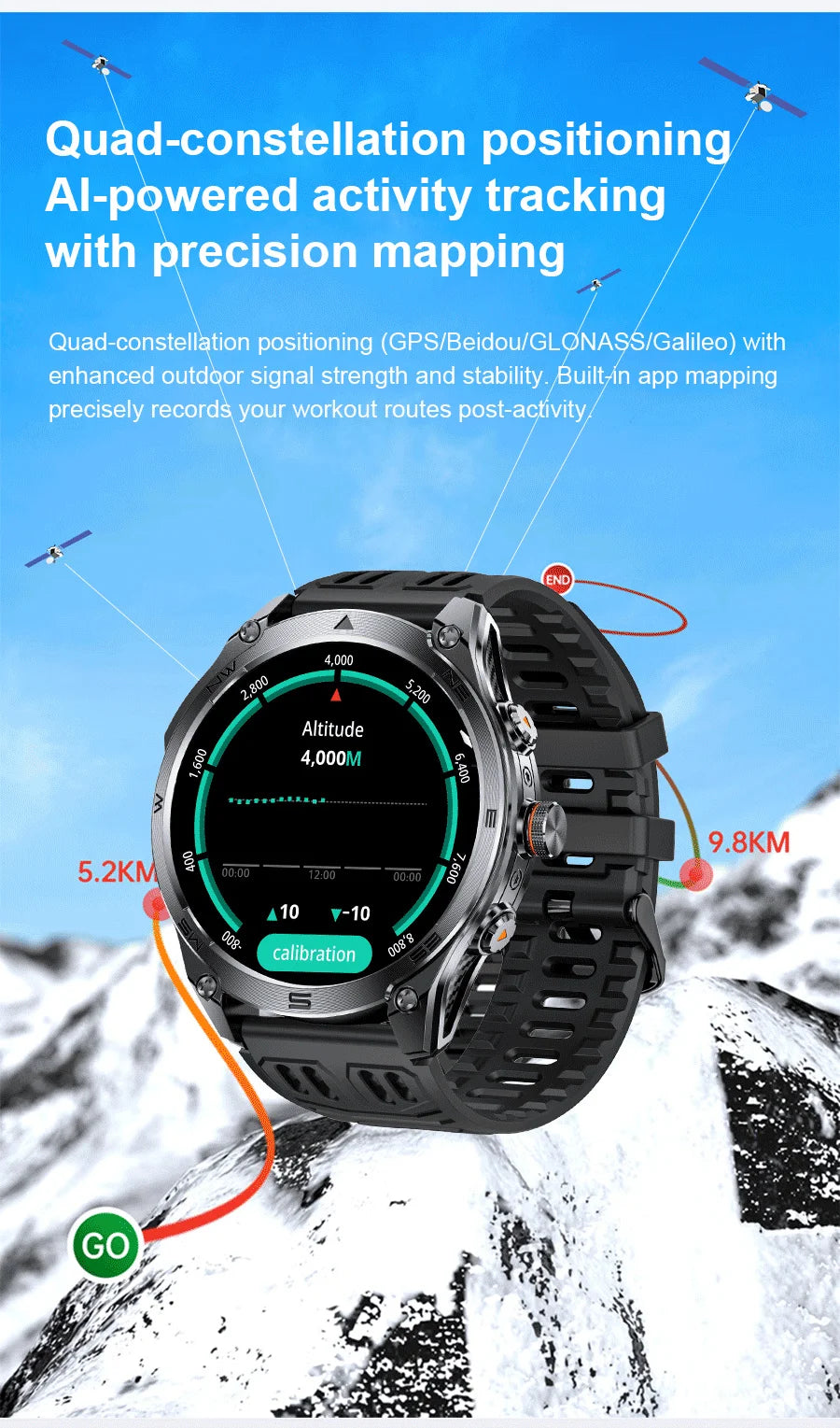 2026 New Military Smart Watch 1000Mah Battery GPS trace Compass 10ATM Waterproof Tactics Sport Flashlight call Smart Watch Men