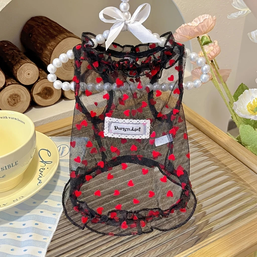 4 Colors Summer Floral Mesh Dog Cat Shirt, Breathable Sheer Pet Vest for Small Dogs Cats, Cute Flower Print Puppy Kitten T-Shirt, Lightweight Sun Protection Pet Clothes for Teddy Chihuahua