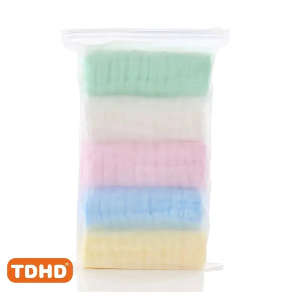 Baby Gauze Saliva Towels 5-Pack Pure Cotton 6-Layer – Absorbent Burp Cloths for Newborns 0-12M - I YAN