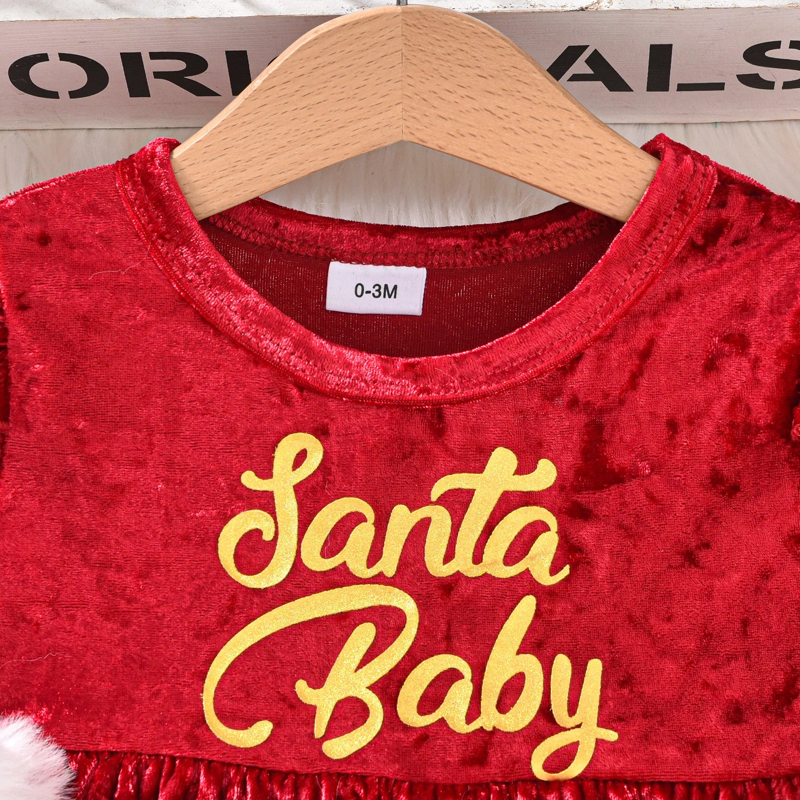 Baby New Year Dresses Girls Letter"Santa Baby" Velvet Christmas Bodysuit Dress For Girls Newborn My First Christmas Baby Costume